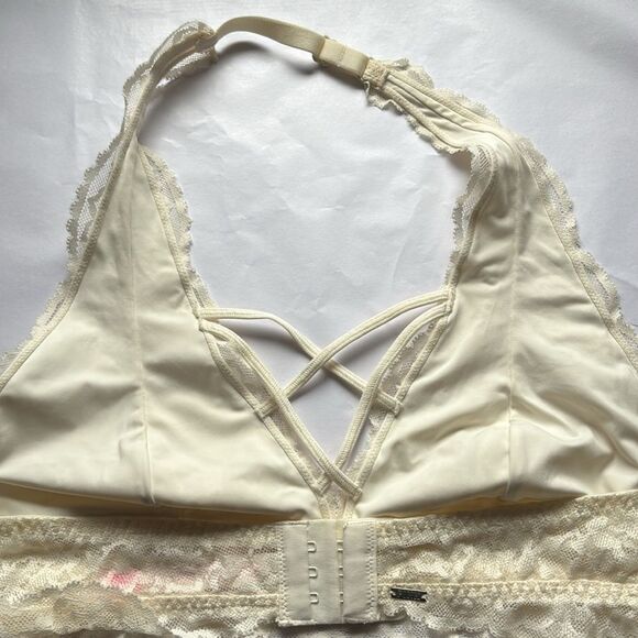 Victoria Secret Pink Off White Lace Unlined Bralette Size Large - Picture 6 of 9